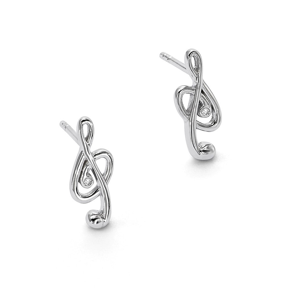 Sterling Silver RH Plated White Ice Diamond Musical Post Earrings