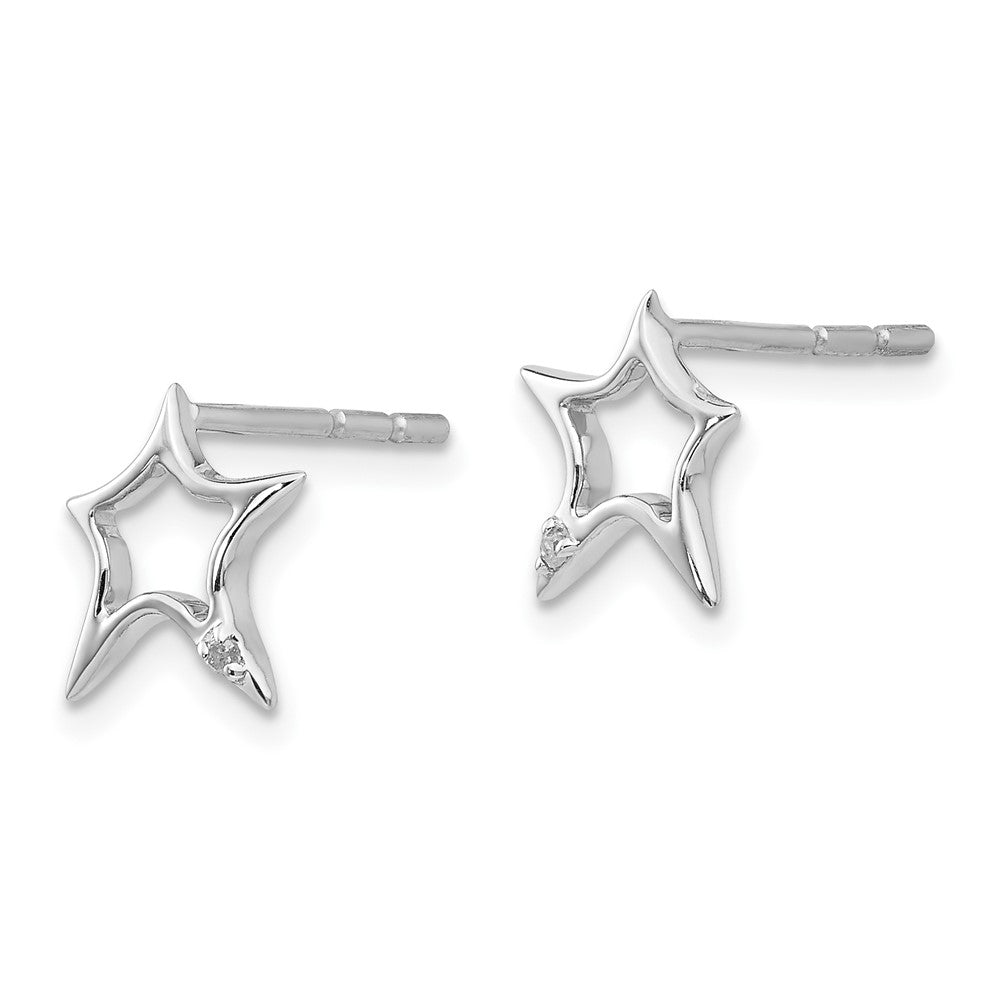 Sterling Silver RH Plated White Ice Diamond Star Post Earrings