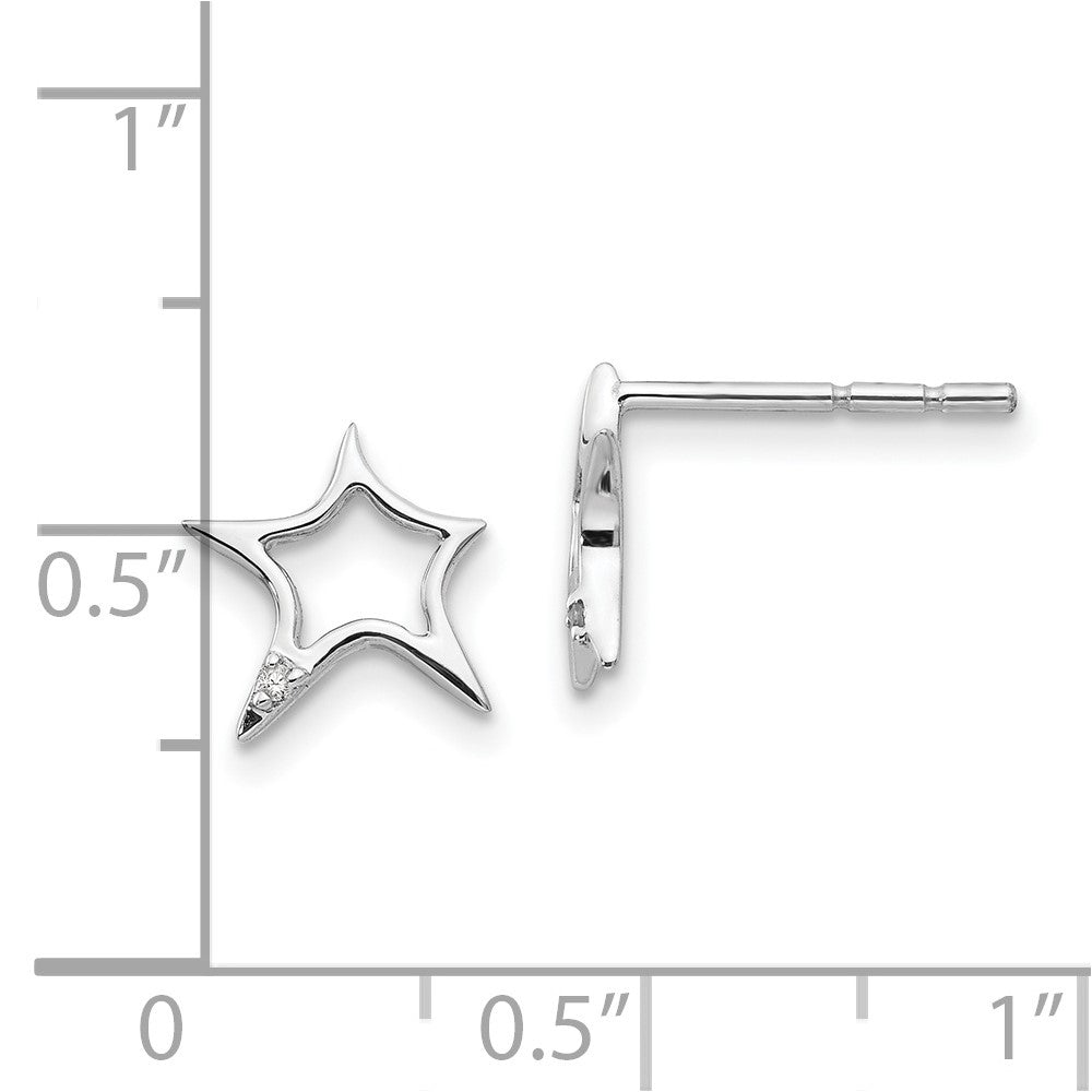 Sterling Silver RH Plated White Ice Diamond Star Post Earrings