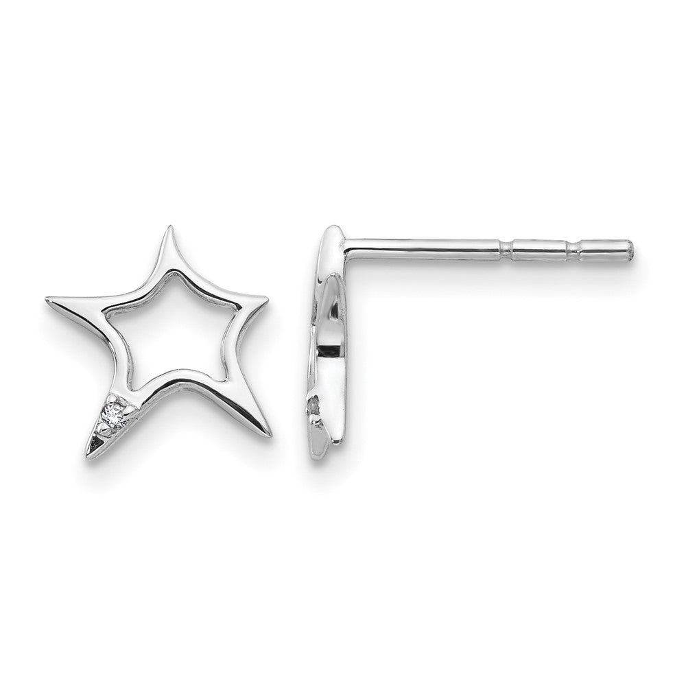 Sterling Silver RH Plated White Ice Diamond Star Post Earrings