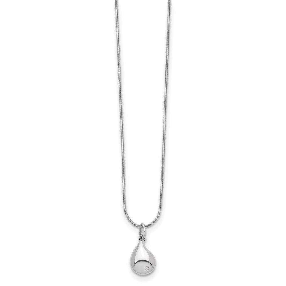 Sterling Silver RH Plated White Ice Diamond Teardrop Necklace