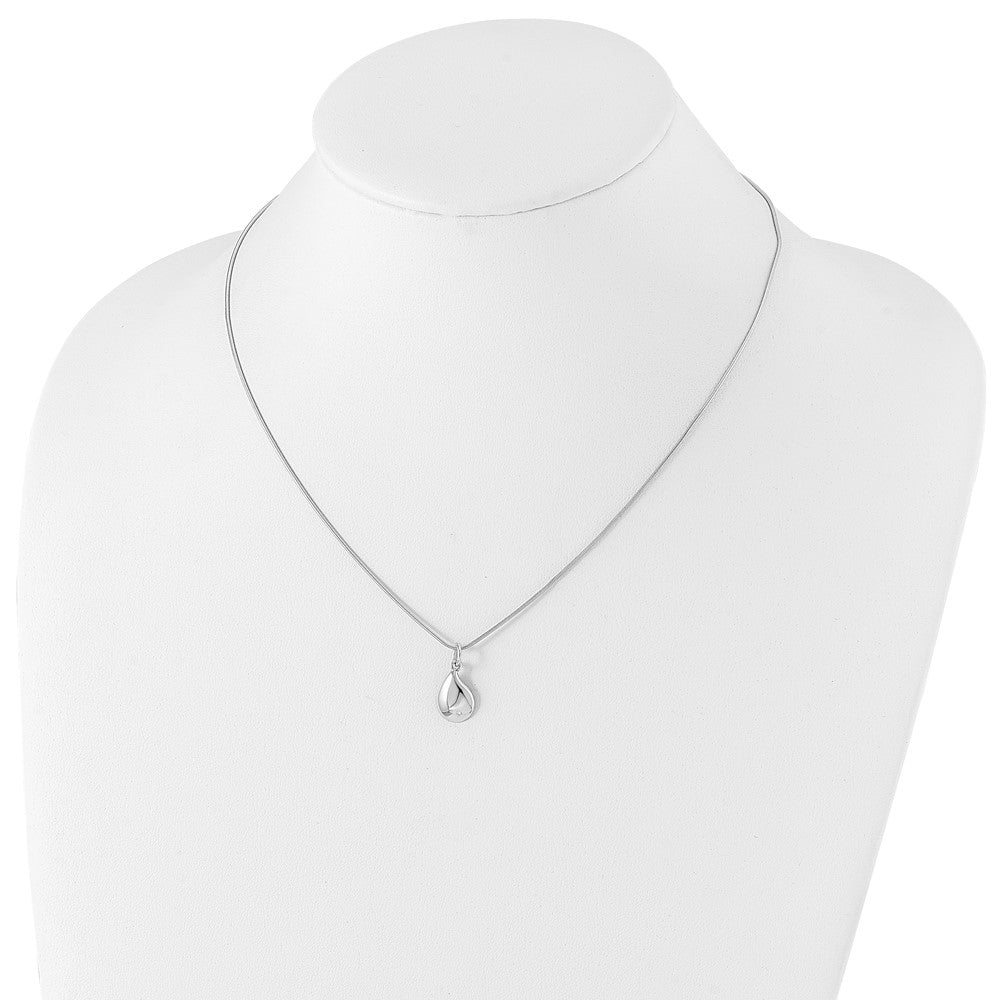 Sterling Silver RH Plated White Ice Diamond Teardrop Necklace