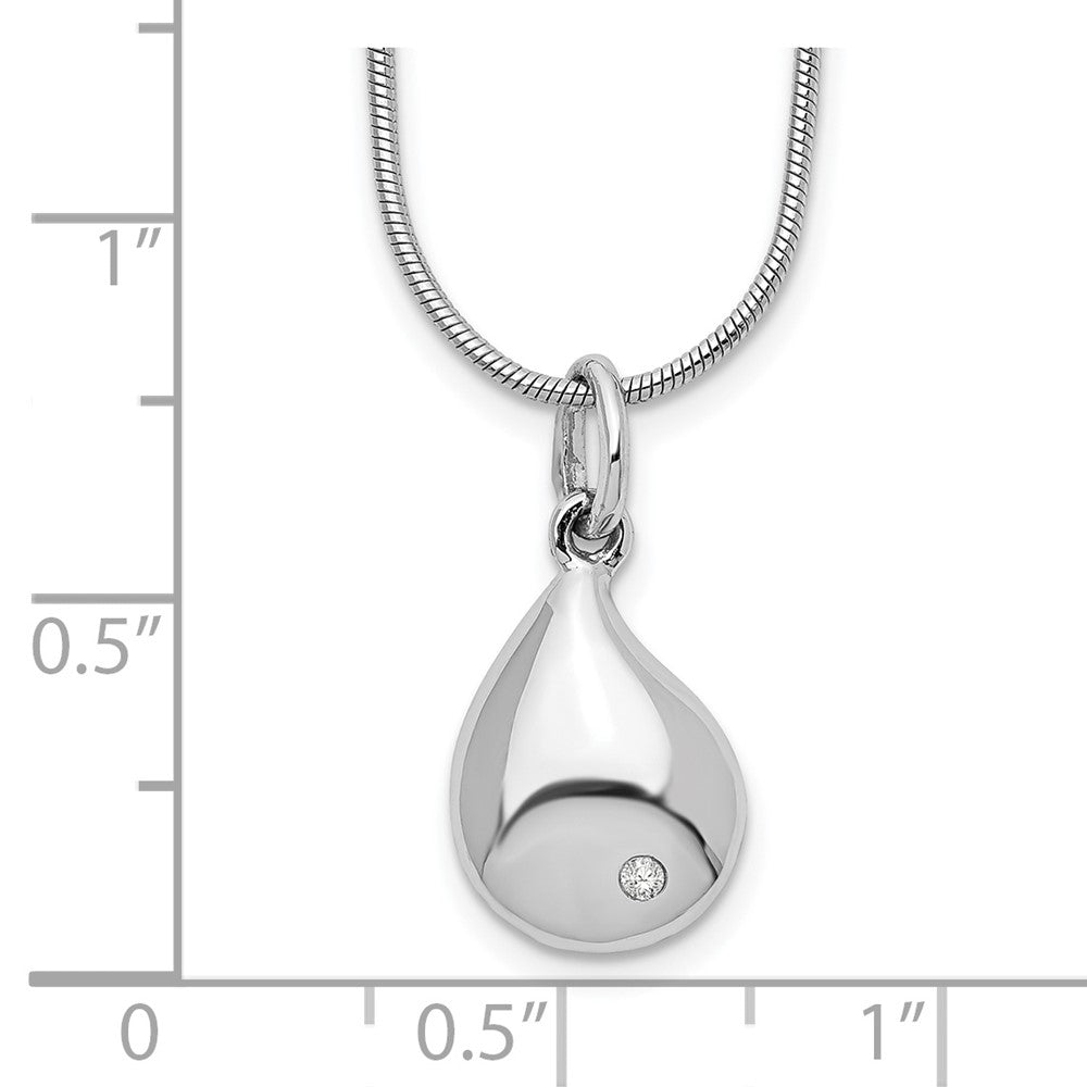 Sterling Silver RH Plated White Ice Diamond Teardrop Necklace