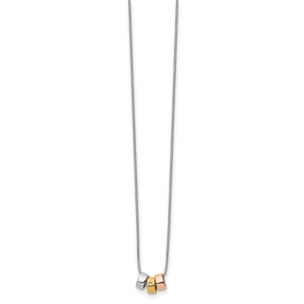 Sterling Silver RH Pl. White Ice Rose and Gold-tone Dia. Necklace