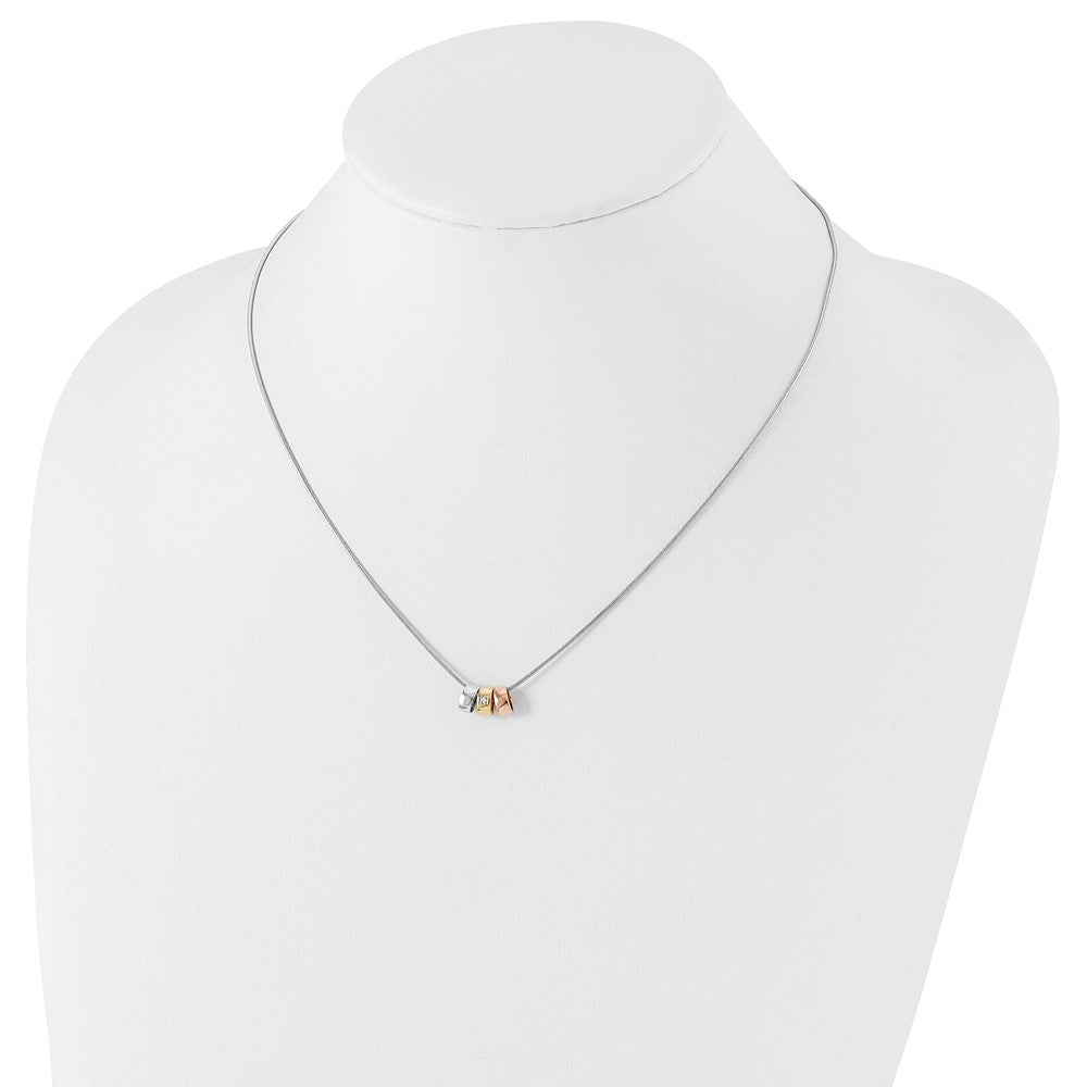 Sterling Silver RH Pl. White Ice Rose and Gold-tone Dia. Necklace