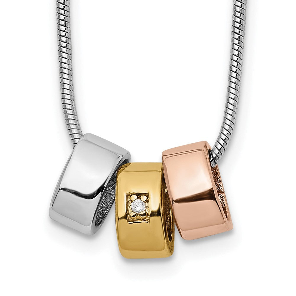 Sterling Silver RH Pl. White Ice Rose and Gold-tone Dia. Necklace