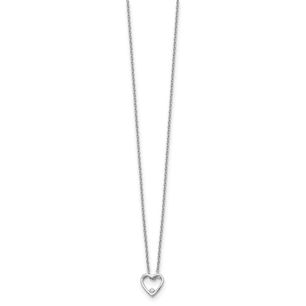 Sterling Silver RH Plated White Ice Diamond Heart Necklace