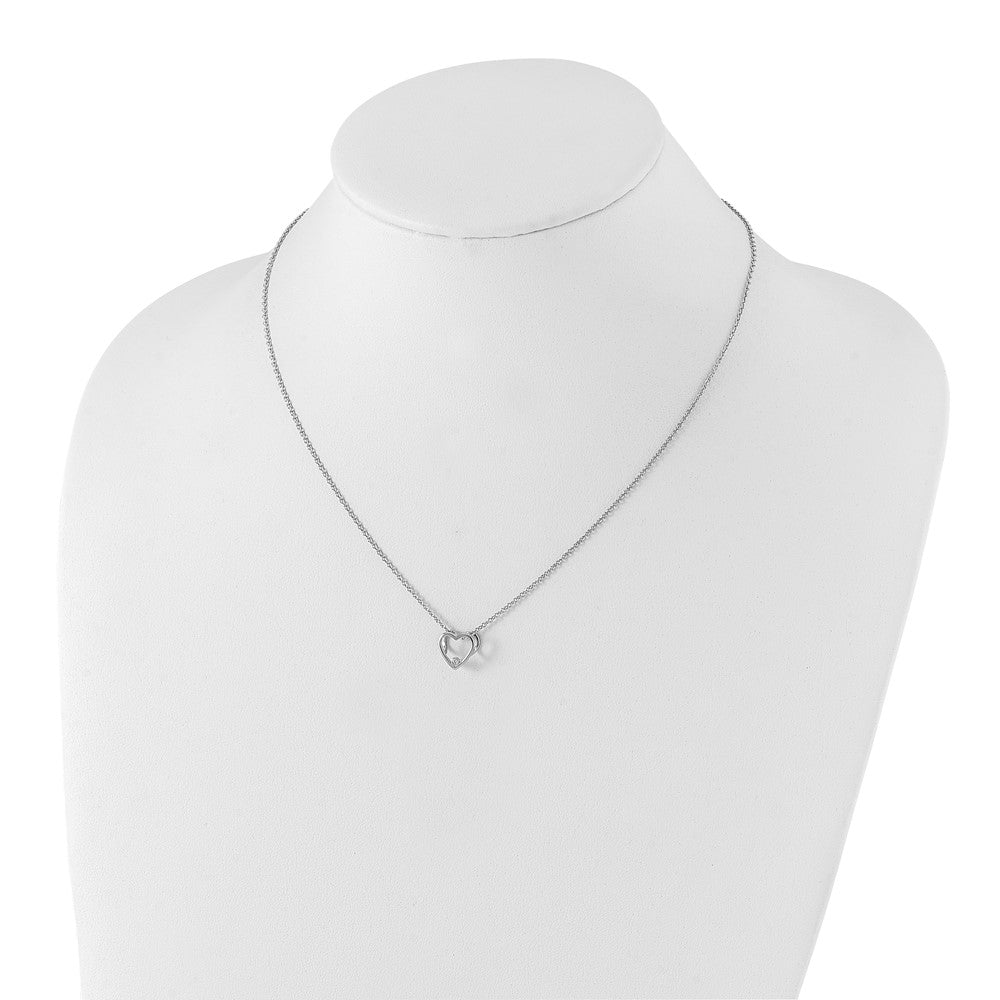 Sterling Silver RH Plated White Ice Diamond Heart Necklace