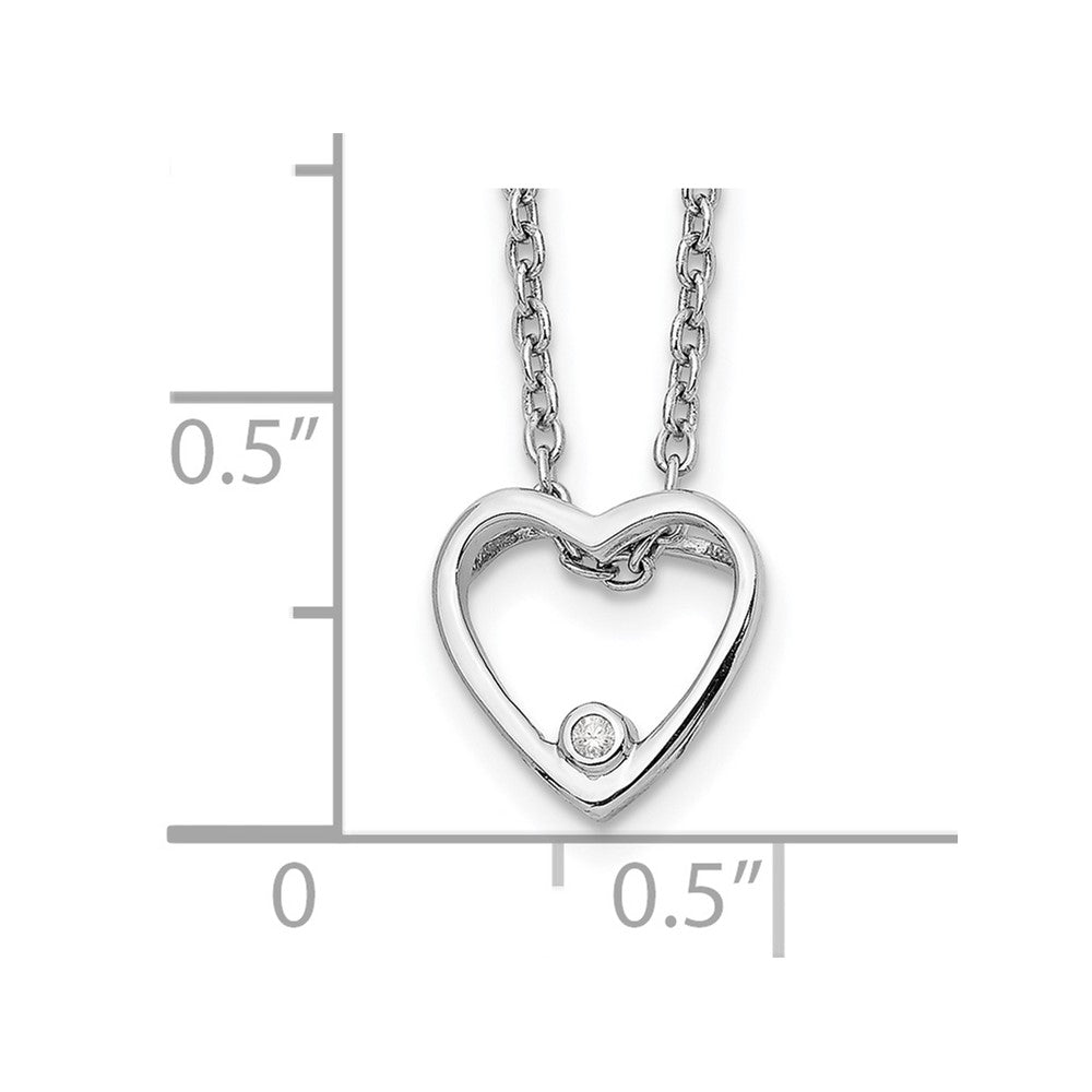 Sterling Silver RH Plated White Ice Diamond Heart Necklace