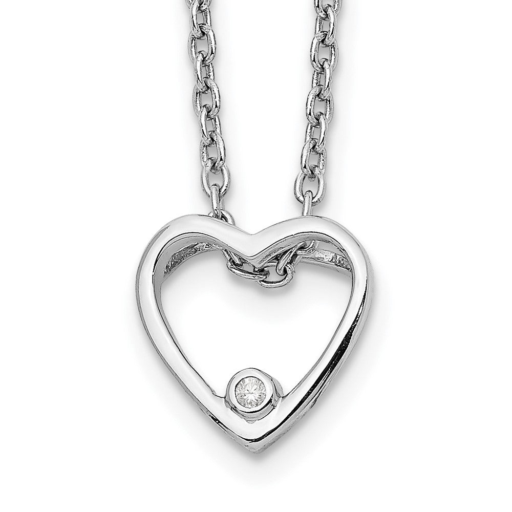 Sterling Silver RH Plated White Ice Diamond Heart Necklace