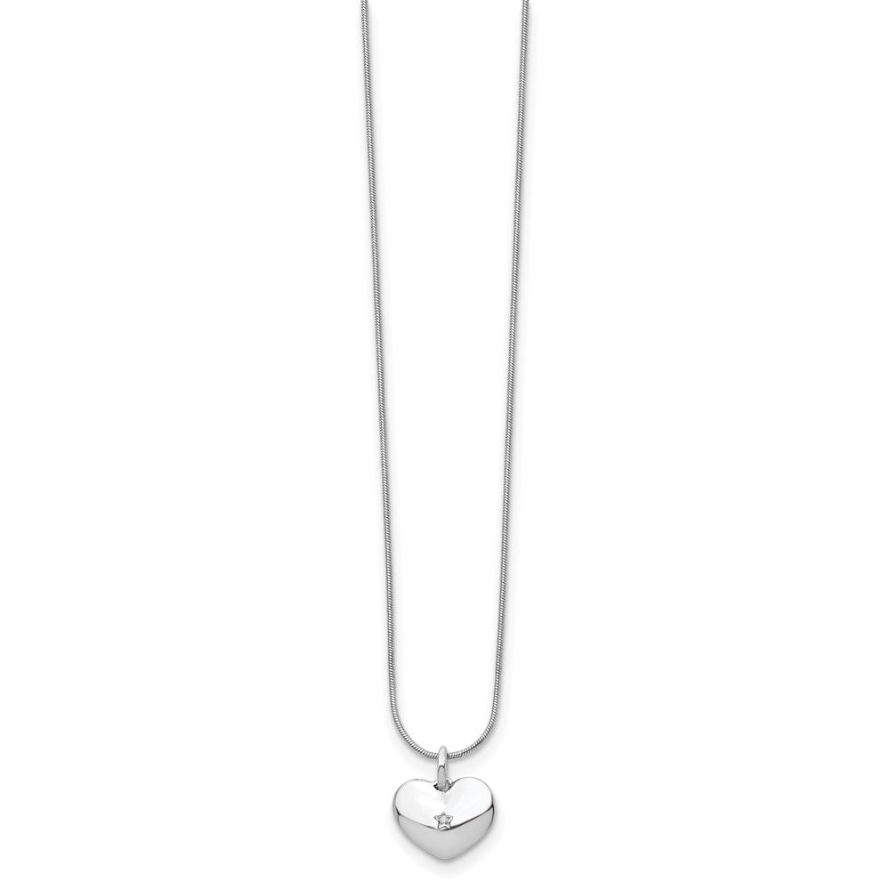 Sterling Silver RH Plated White Ice Diamond Heart Necklace