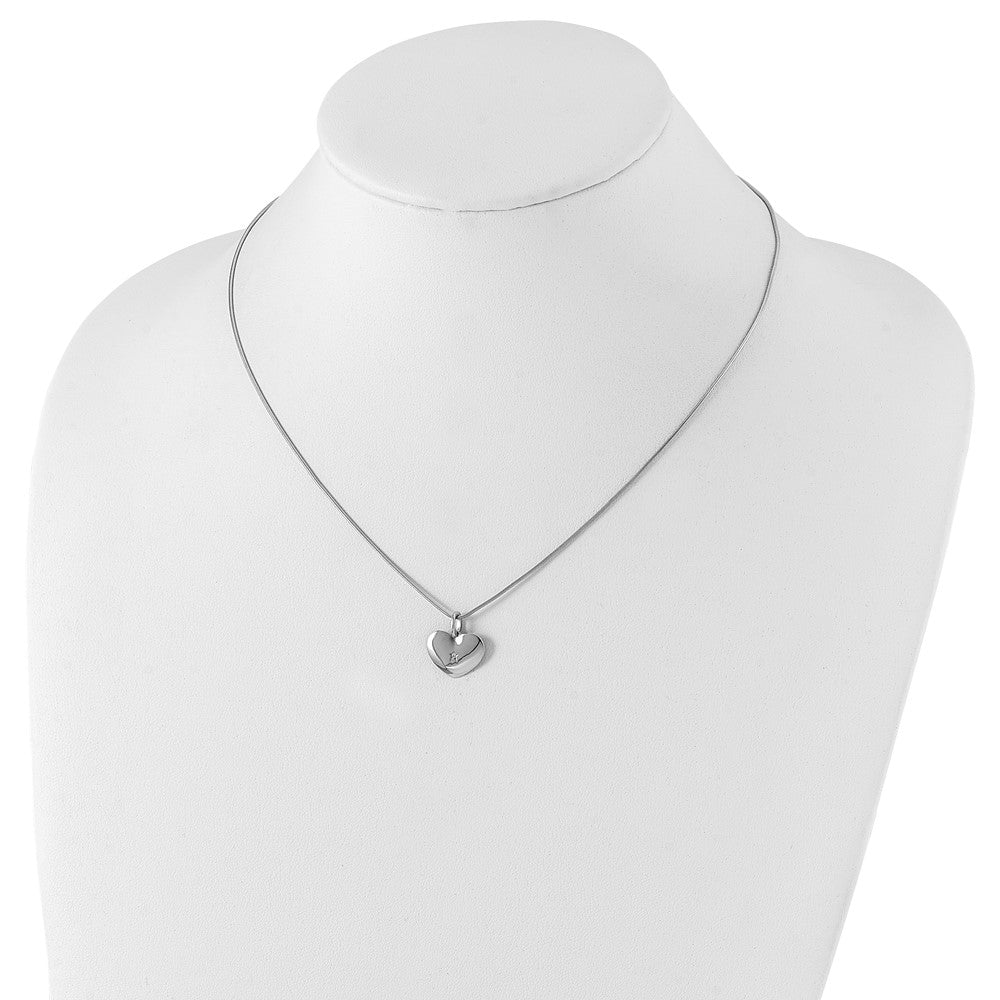Sterling Silver RH Plated White Ice Diamond Heart Necklace