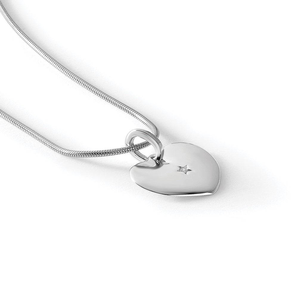 Sterling Silver RH Plated White Ice Diamond Heart Necklace