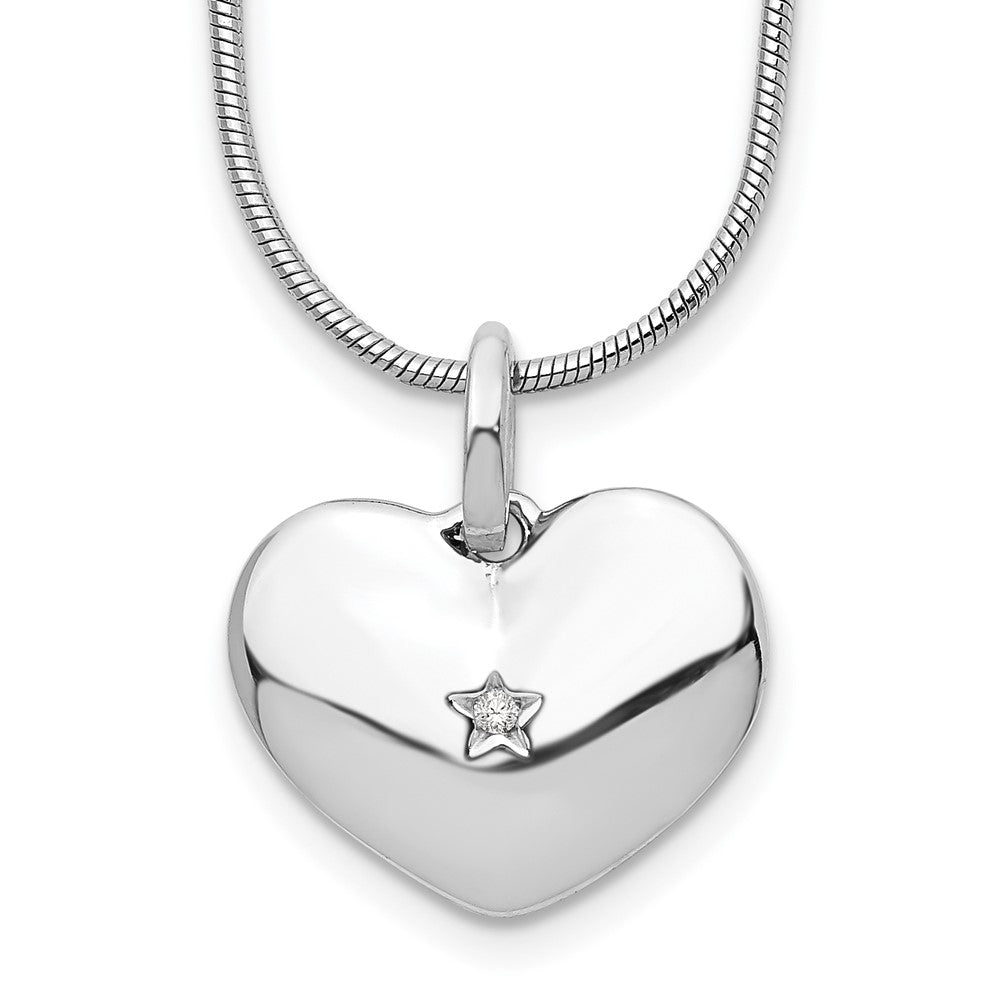 Sterling Silver RH Plated White Ice Diamond Heart Necklace