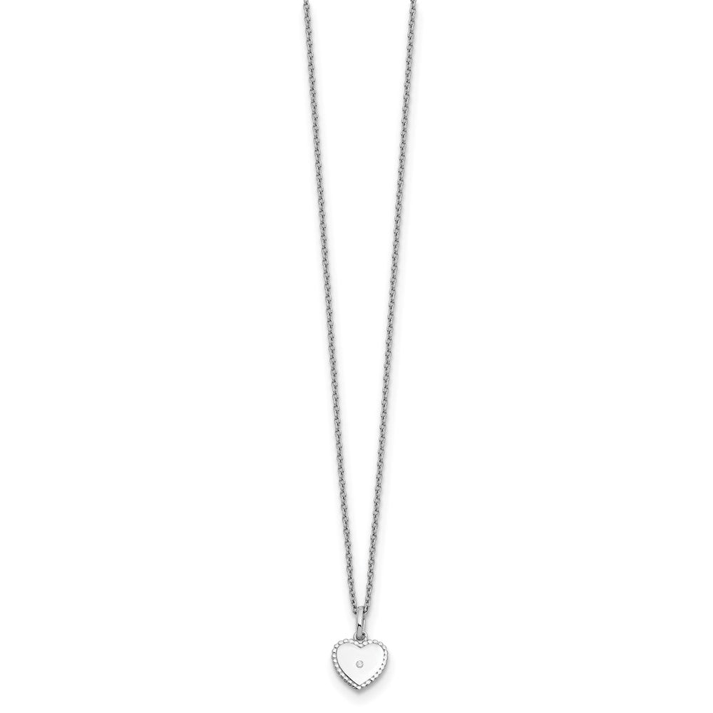Sterling Silver RH Plated White Ice Diamond Heart Necklace