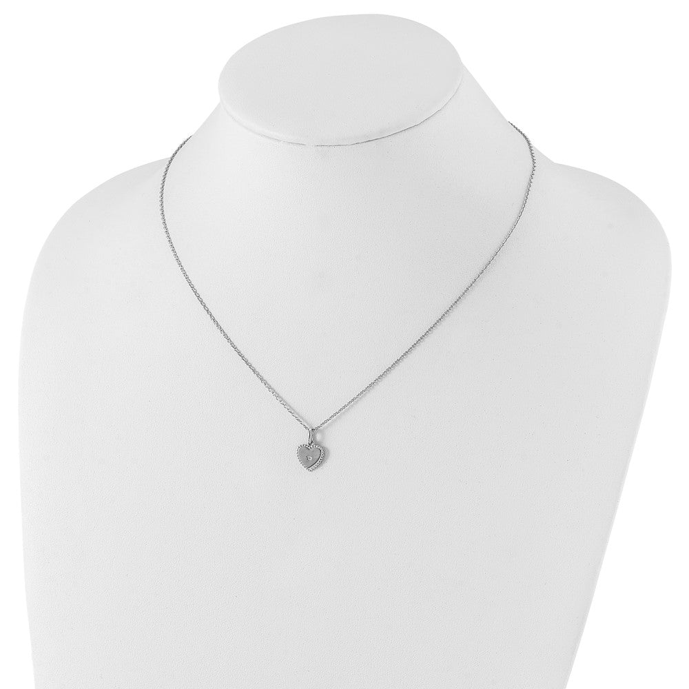 Sterling Silver RH Plated White Ice Diamond Heart Necklace
