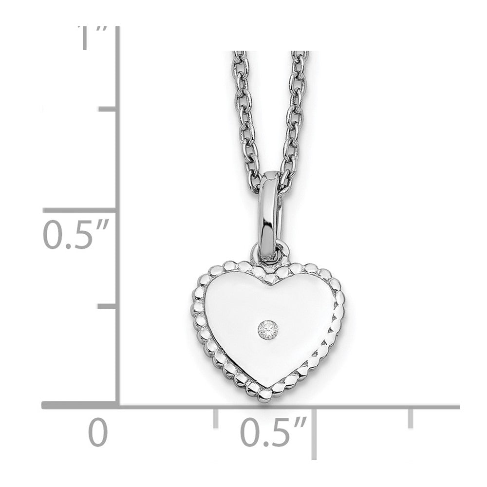 Sterling Silver RH Plated White Ice Diamond Heart Necklace
