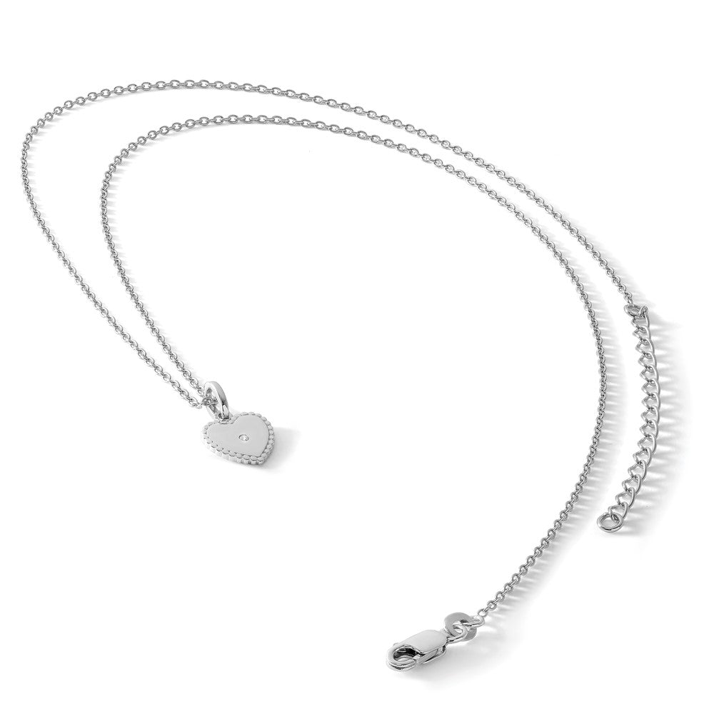 Sterling Silver RH Plated White Ice Diamond Heart Necklace