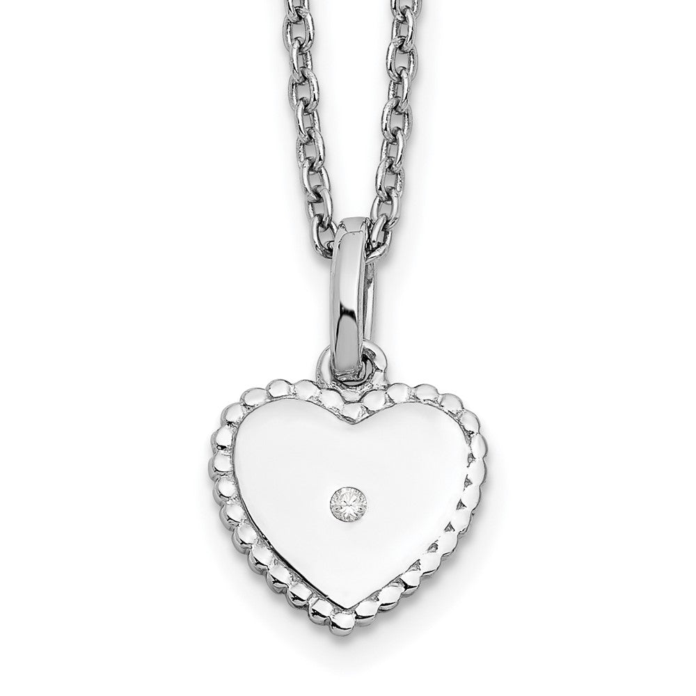 Sterling Silver RH Plated White Ice Diamond Heart Necklace