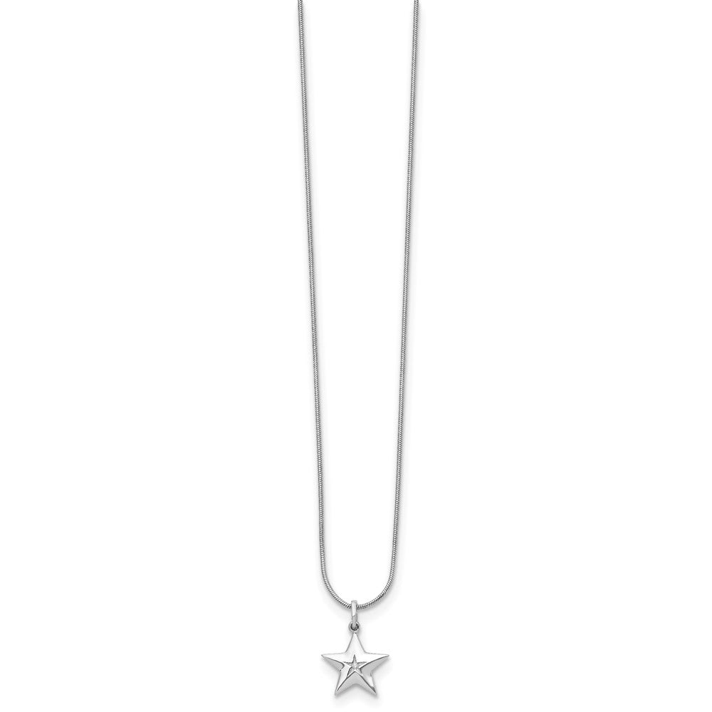 Sterling Silver RH Plated White Ice Diamond Star Necklace