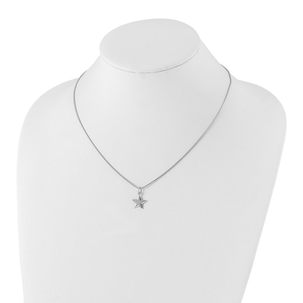 Sterling Silver RH Plated White Ice Diamond Star Necklace