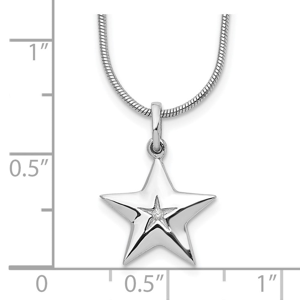 Sterling Silver RH Plated White Ice Diamond Star Necklace