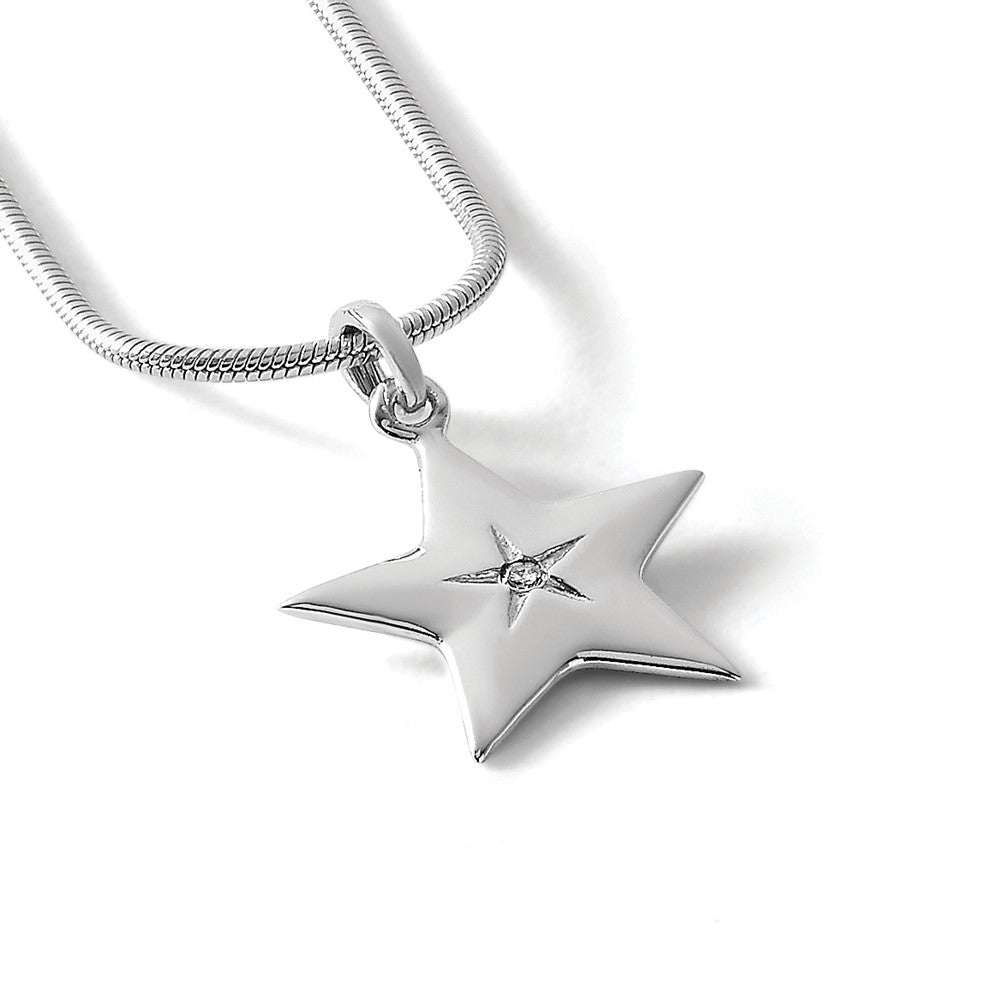 Sterling Silver RH Plated White Ice Diamond Star Necklace