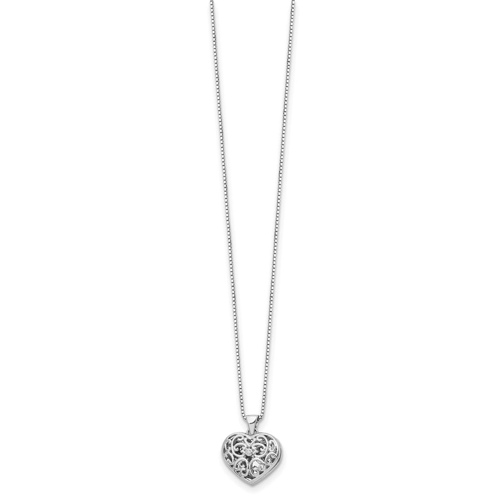 Sterling Silver RH Plated White Ice Diamond Heart Locket Necklace