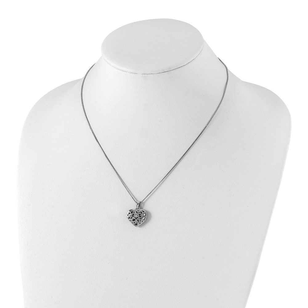 Sterling Silver RH Plated White Ice Diamond Heart Locket Necklace