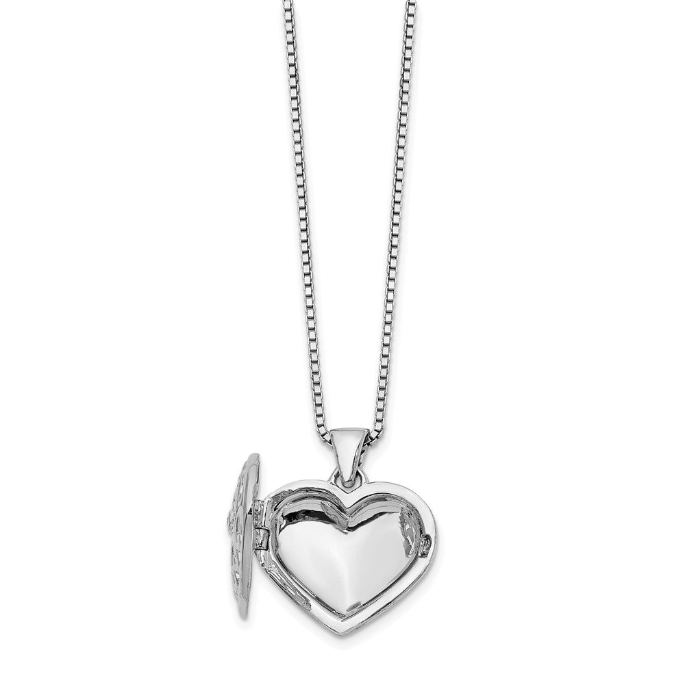 Sterling Silver RH Plated White Ice Diamond Heart Locket Necklace