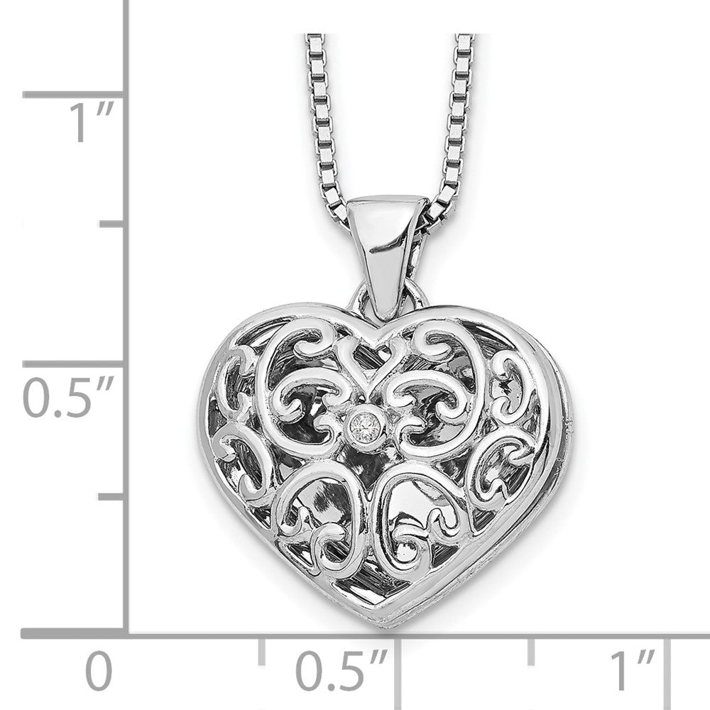 Sterling Silver RH Plated White Ice Diamond Heart Locket Necklace