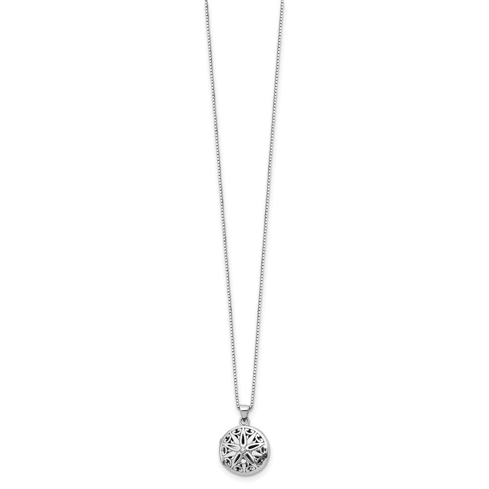 Sterling Silver RH Plated White Ice Dia. Star Round Locket Necklace