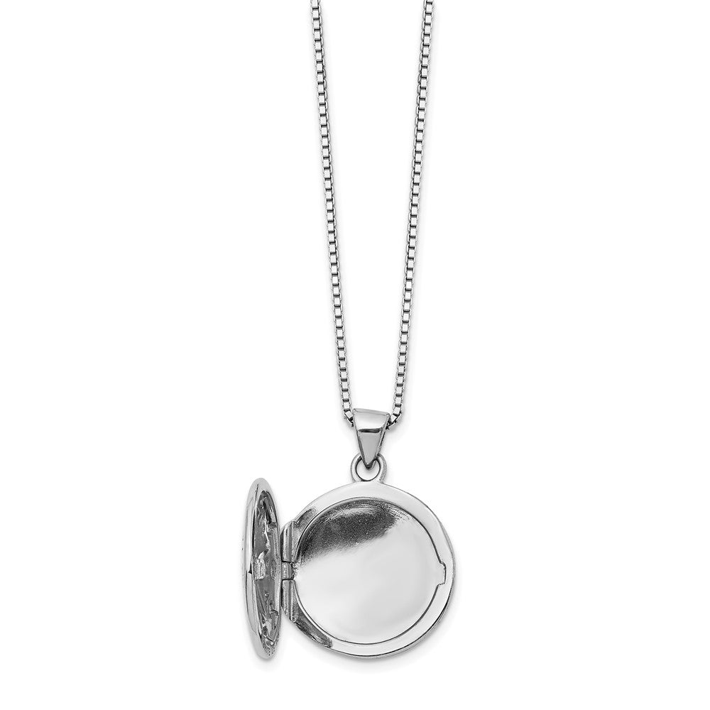 Sterling Silver RH Plated White Ice Dia. Star Round Locket Necklace