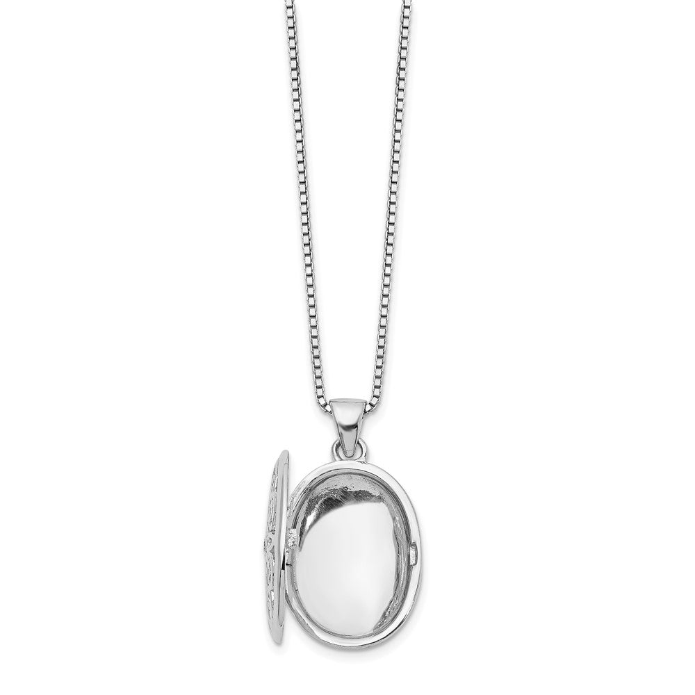 Sterling Silver Rh-plated White Ice Diamond Oval Locket w/ 2in ext Necklace