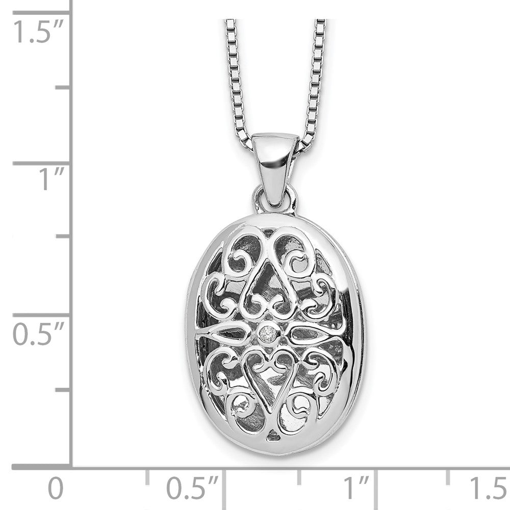 Sterling Silver Rh-plated White Ice Diamond Oval Locket w/ 2in ext Necklace