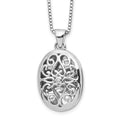 Sterling Silver Rh-plated White Ice Diamond Oval Locket w/ 2in ext Necklace