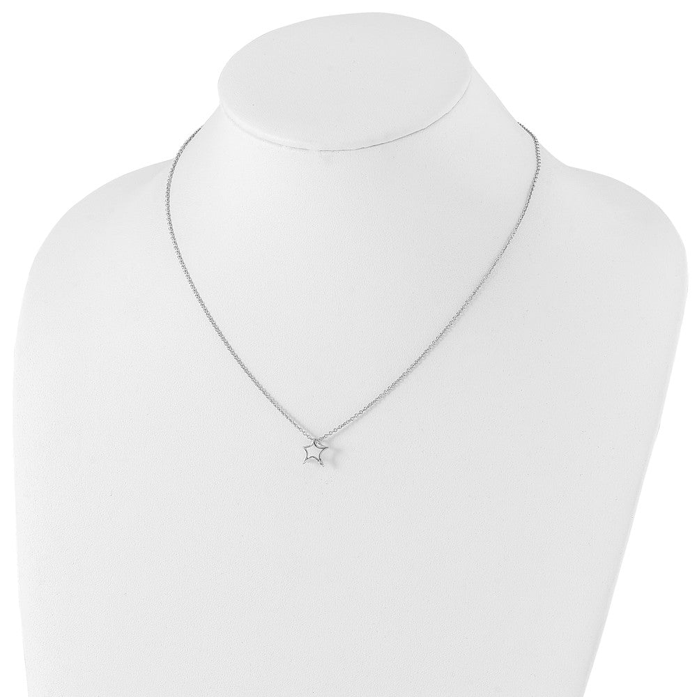 Sterling Silver RH Plated White Ice Diamond Star Necklace