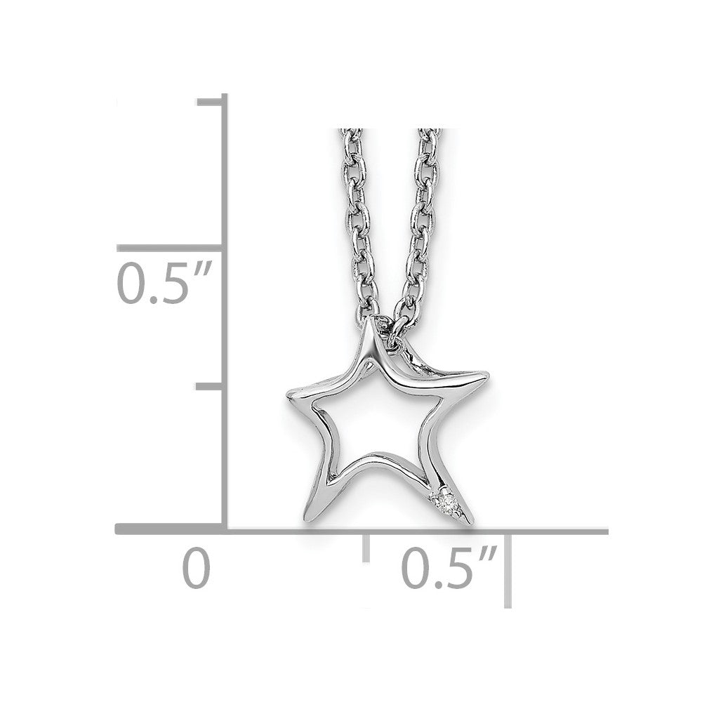 Sterling Silver RH Plated White Ice Diamond Star Necklace