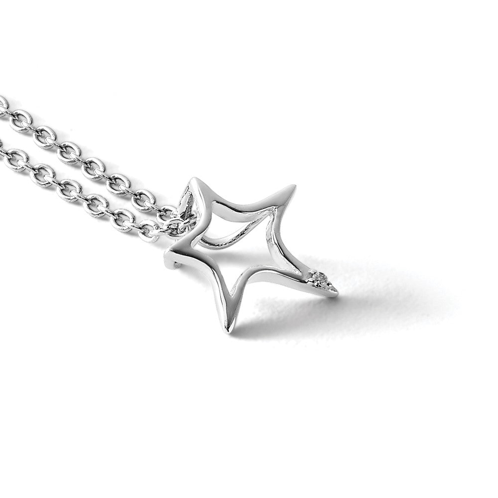 Sterling Silver RH Plated White Ice Diamond Star Necklace