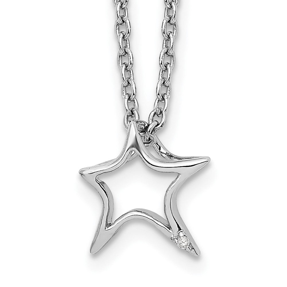 Sterling Silver RH Plated White Ice Diamond Star Necklace