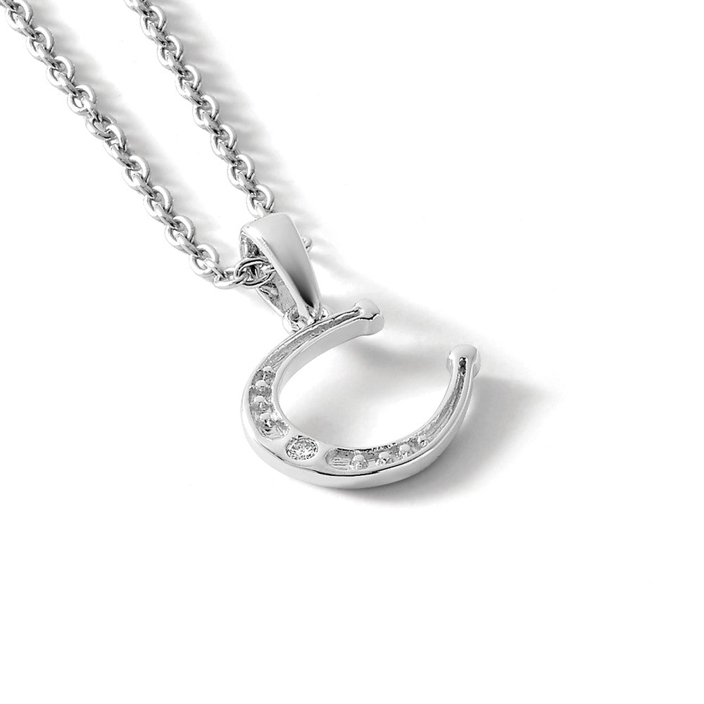 Sterling Silver RH Plated White Ice Diamond Horseshoe Necklace