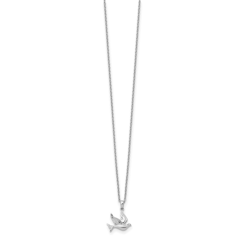 Sterling Silver RH Plated White Ice Diamond Dove Necklace