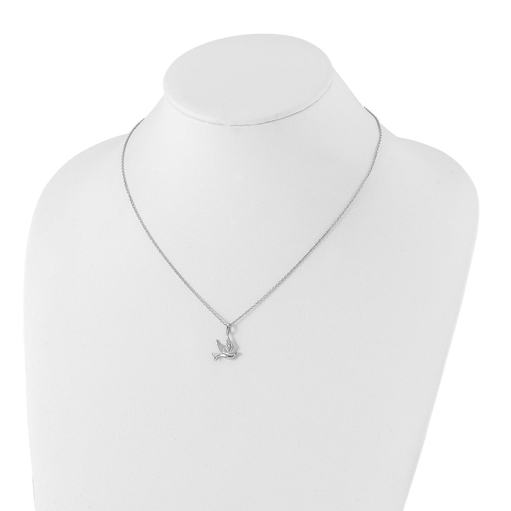 Sterling Silver RH Plated White Ice Diamond Dove Necklace