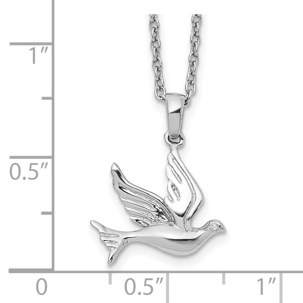 Sterling Silver RH Plated White Ice Diamond Dove Necklace