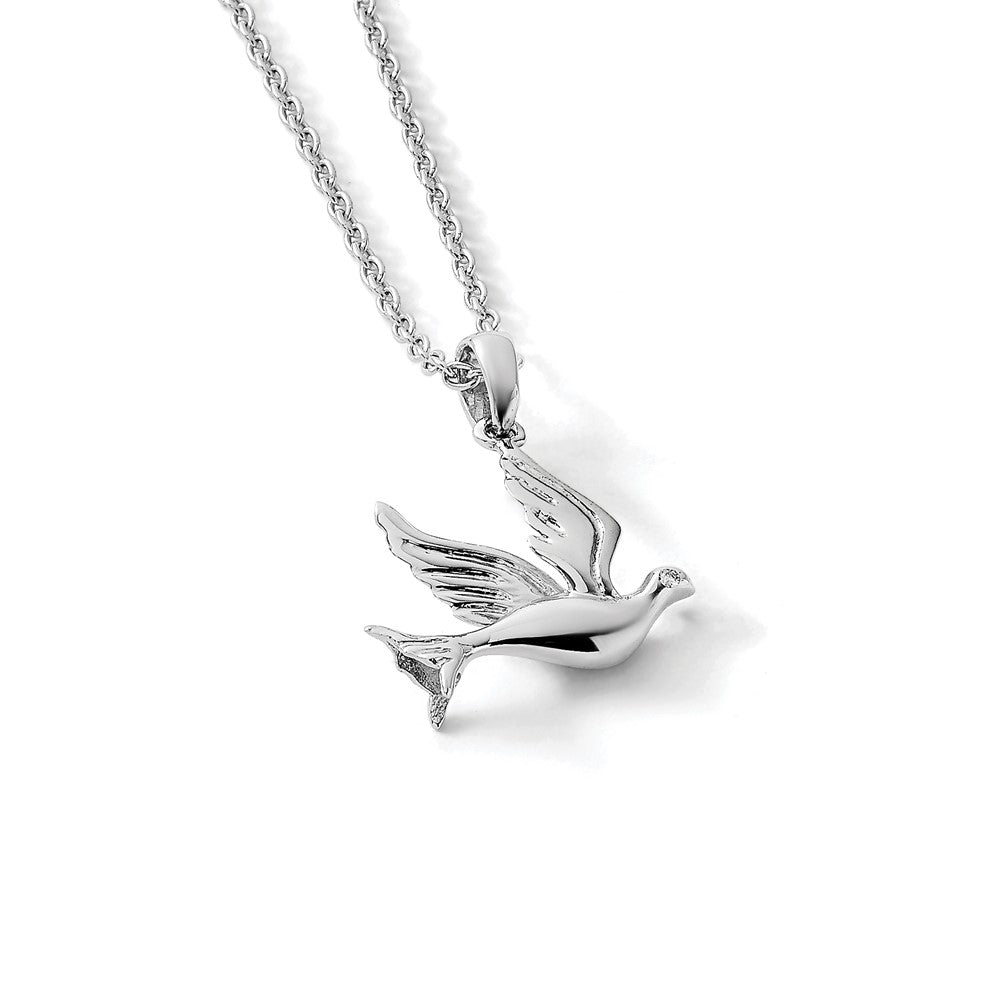 Sterling Silver RH Plated White Ice Diamond Dove Necklace