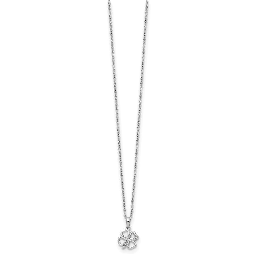 Sterling Silver RH Plated White Ice Diamond Clover Necklace
