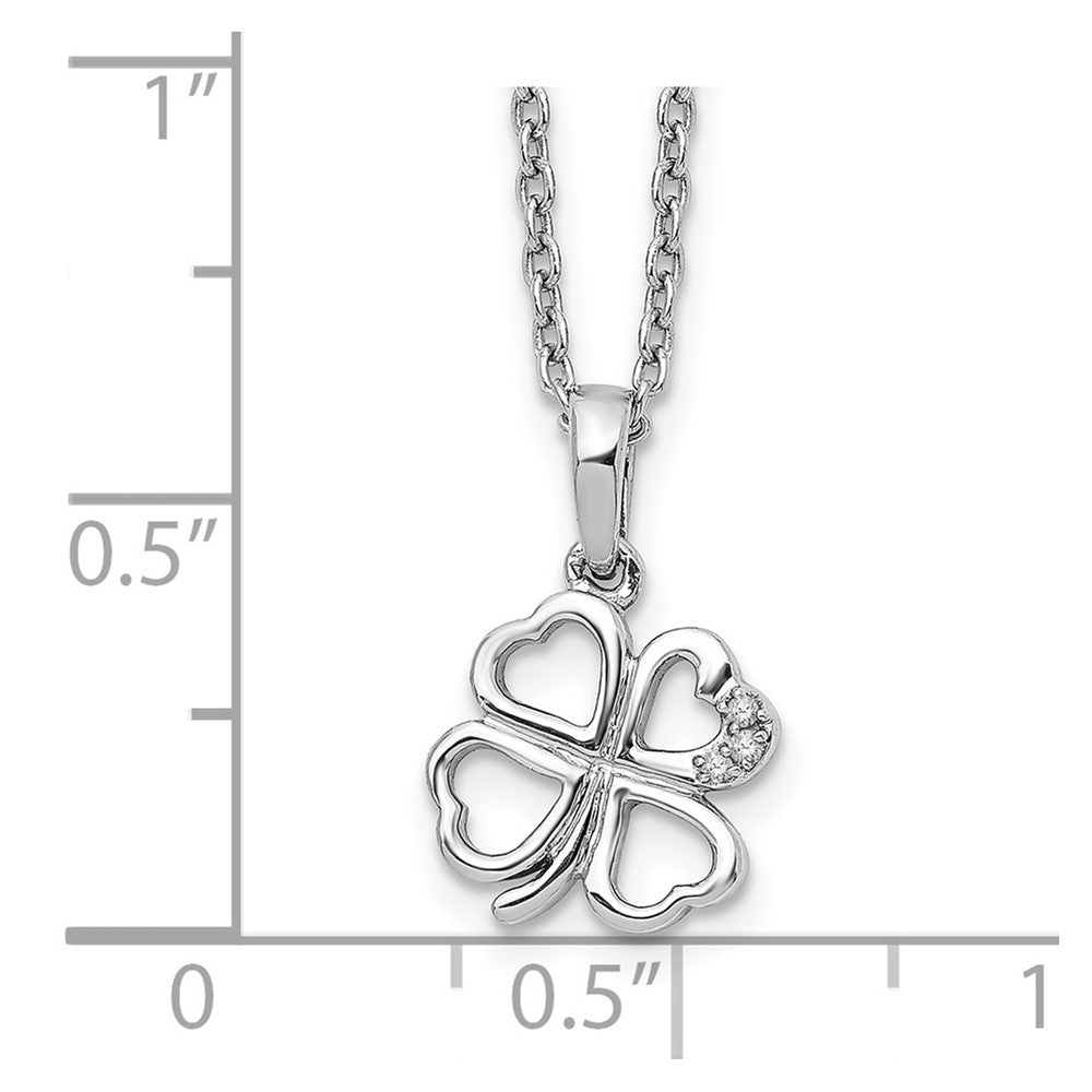 Sterling Silver RH Plated White Ice Diamond Clover Necklace