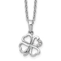 Sterling Silver RH Plated White Ice Diamond Clover Necklace