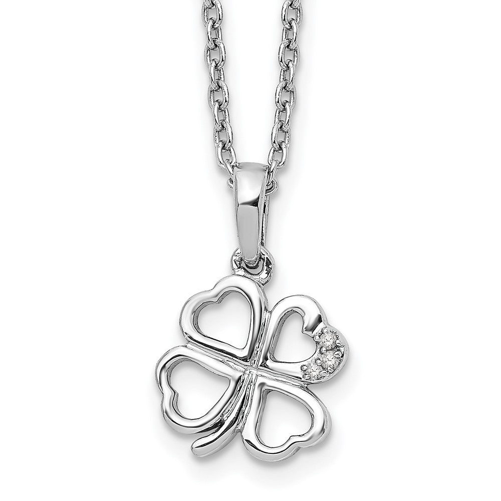 Sterling Silver RH Plated White Ice Diamond Clover Necklace