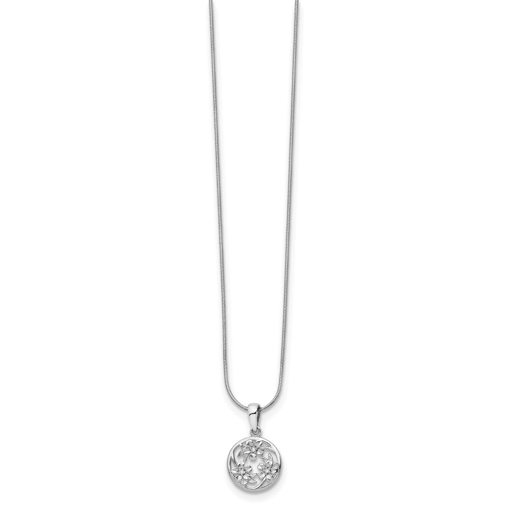 Sterling Silver RH Plated White Ice Diamond Flower Necklace